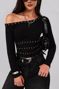 Studded One Shoulder Cutout Top