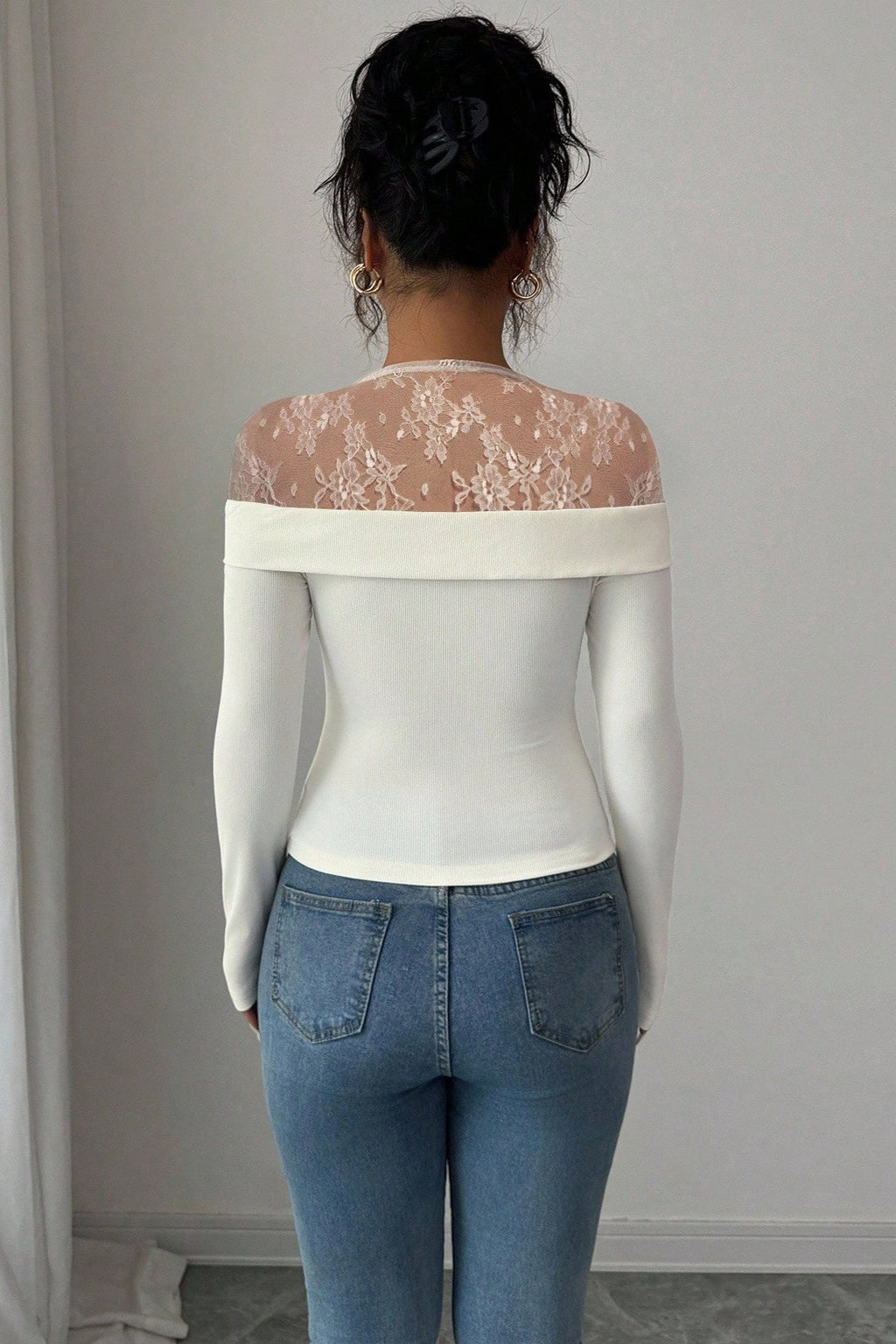 Floral Lace Yoke Off Shoulder Blouse