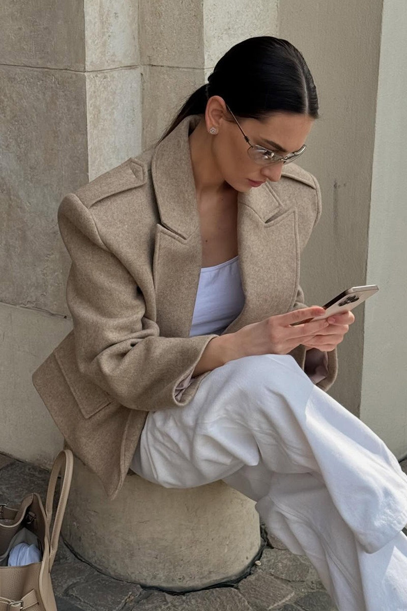 Shoulder Tab Open Front Cropped Blazer