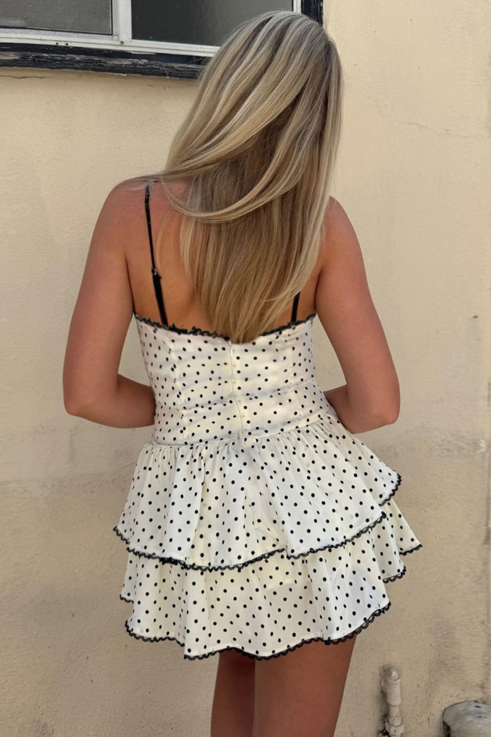 Square Neck Plaid Polka Dot Cami Mini Dress