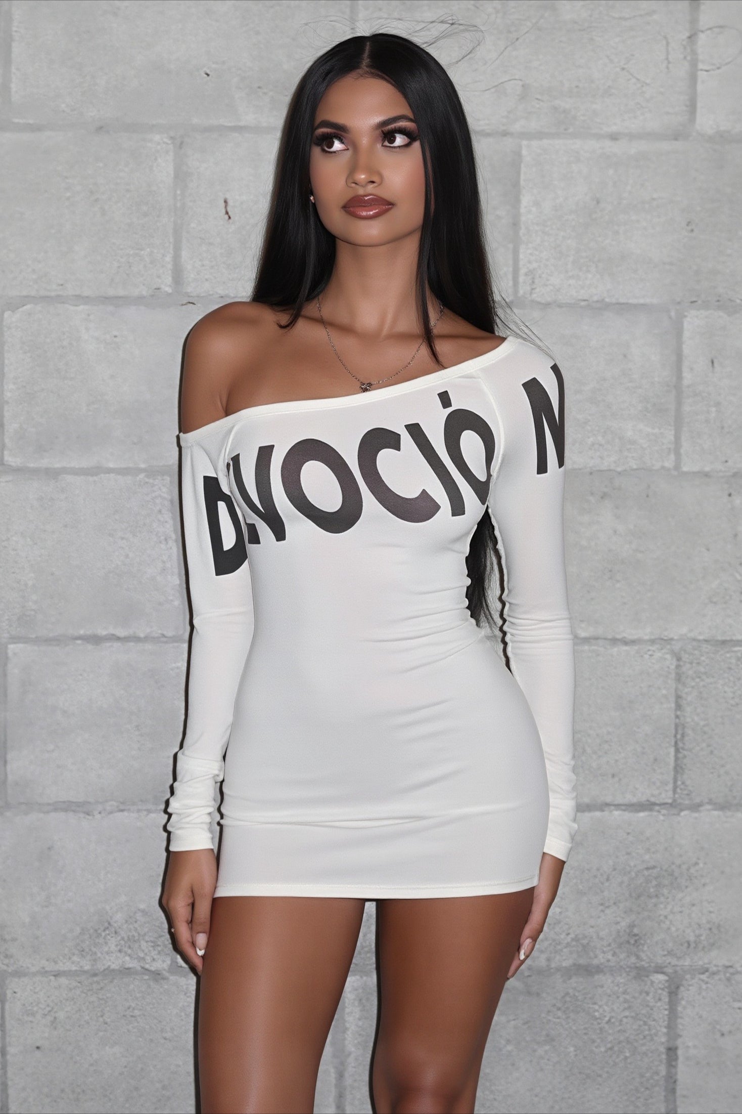 Letter Print Off Shoulder Mini Dress
