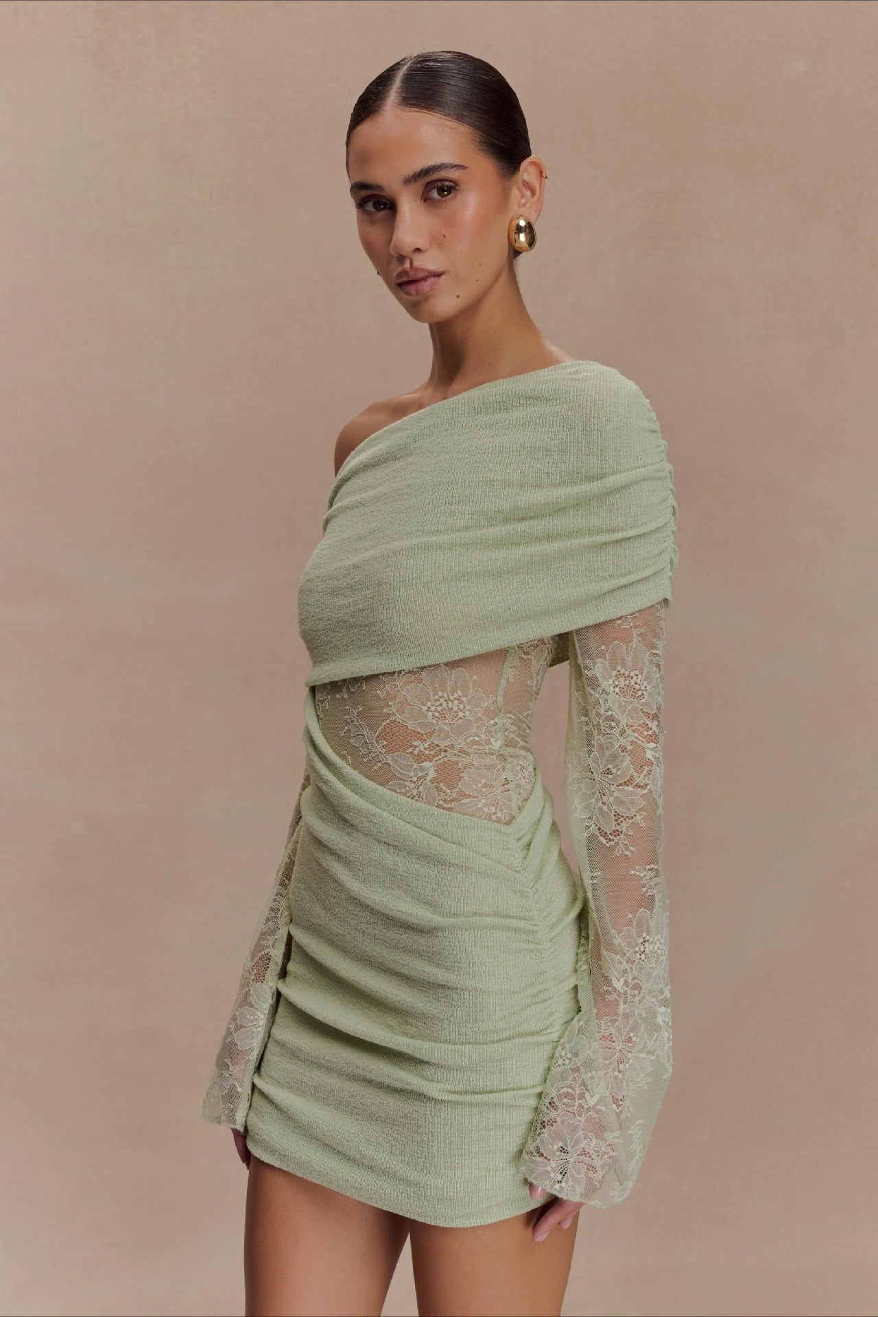 Lace Patchwork Off Shoulder Mini Dress
