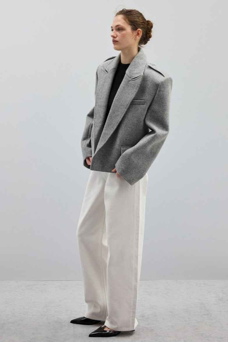 Shoulder Tab Open Front Cropped Blazer