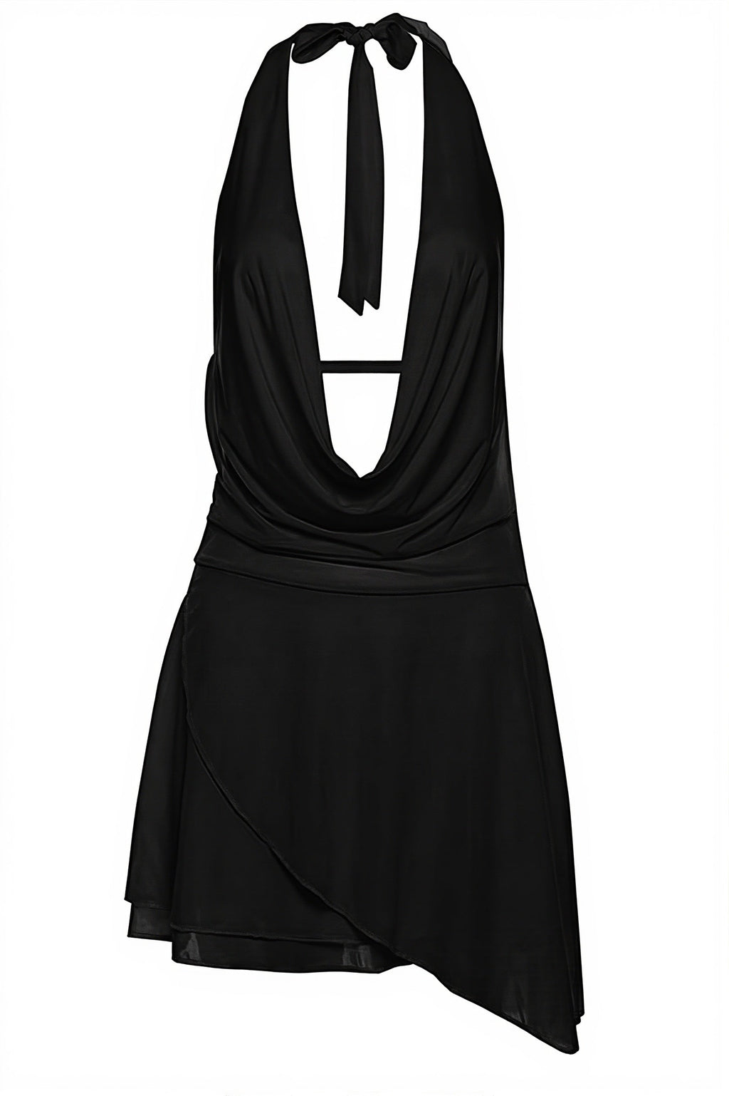 Solid Deep V Halter Backless Mini Dress