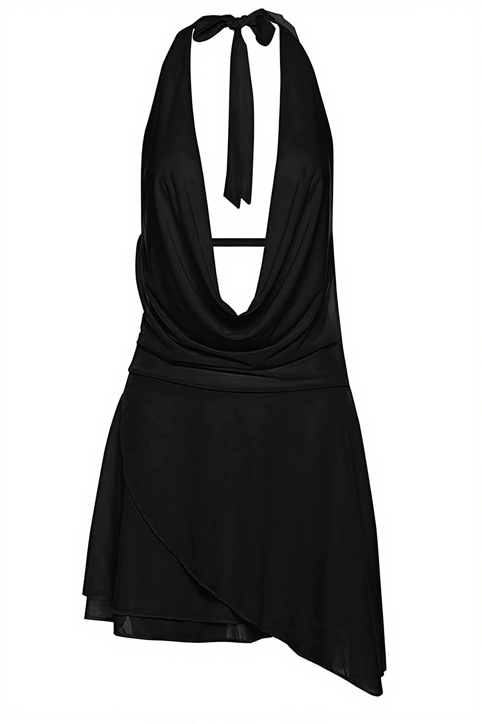 Solid Deep V Halter Backless Mini Dress