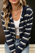 Navy Stripe Hooded Button Cardigans
