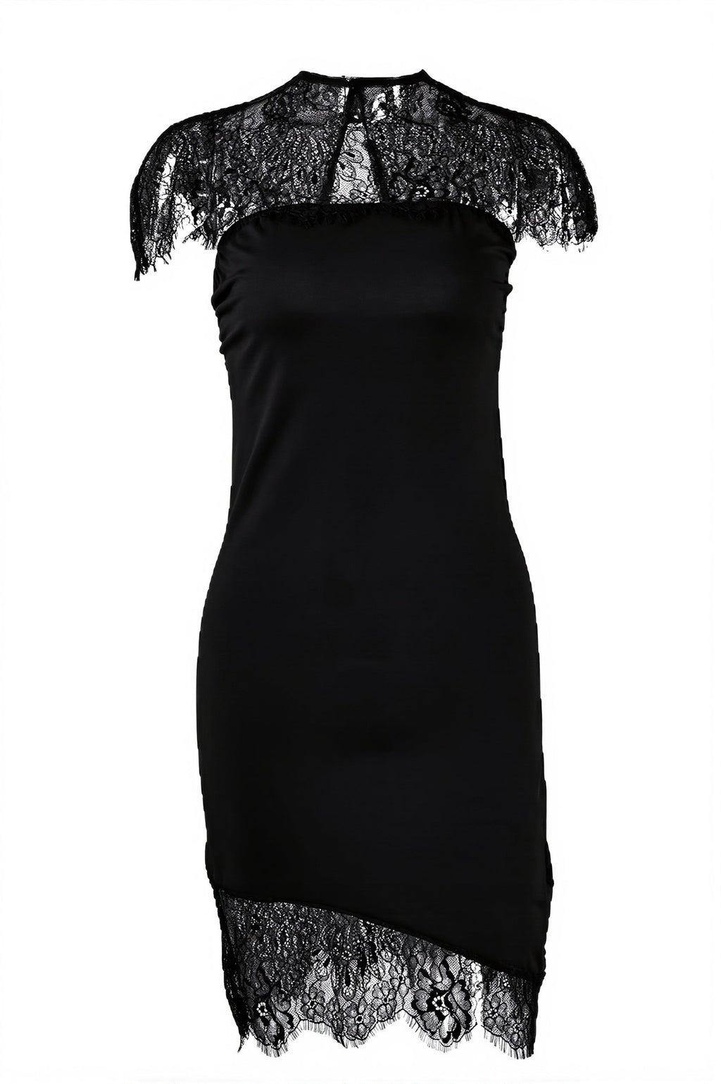 Lace Solid Irregular Ruffle Mini Dress