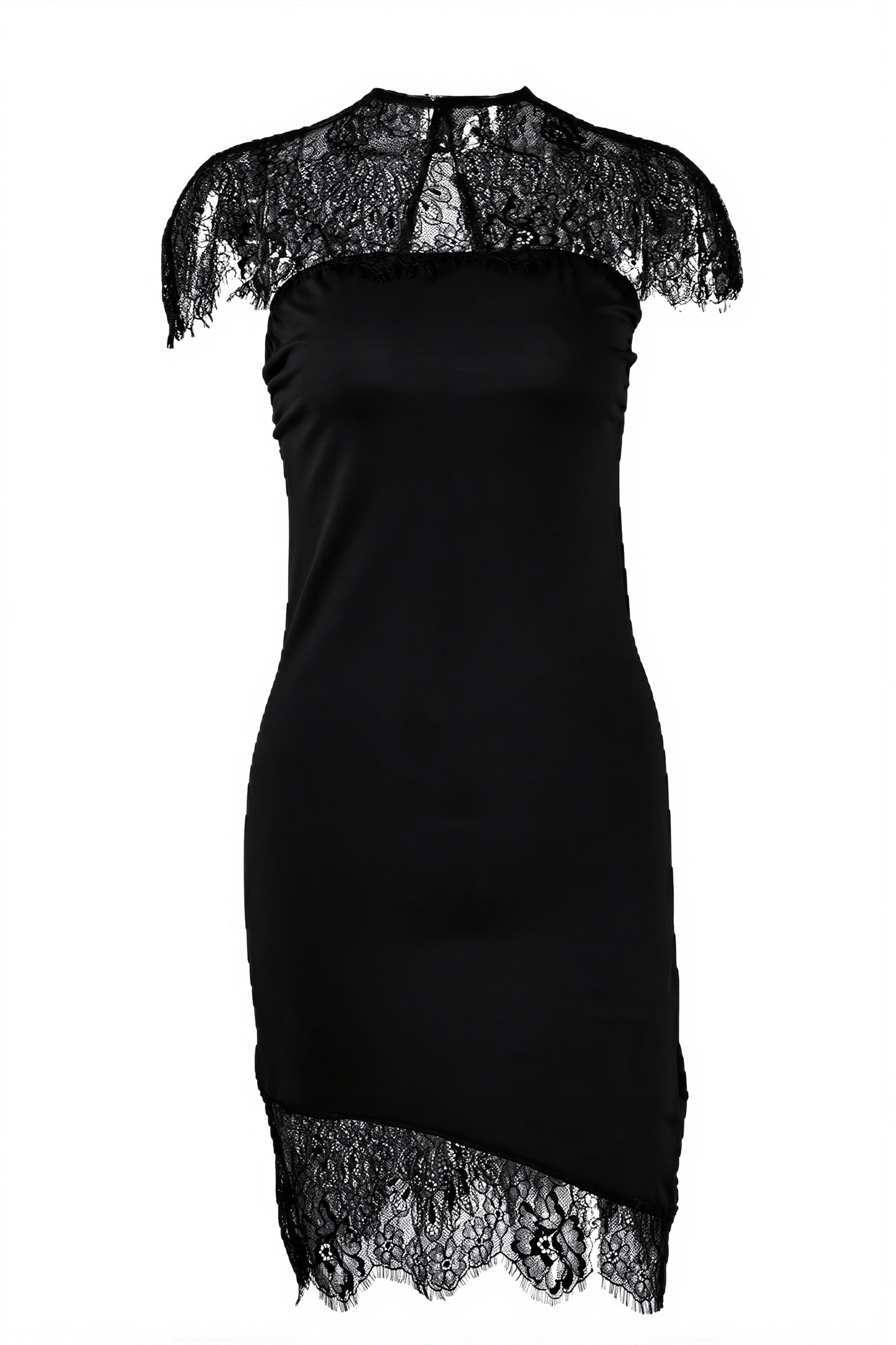 Lace Solid Irregular Ruffle Mini Dress