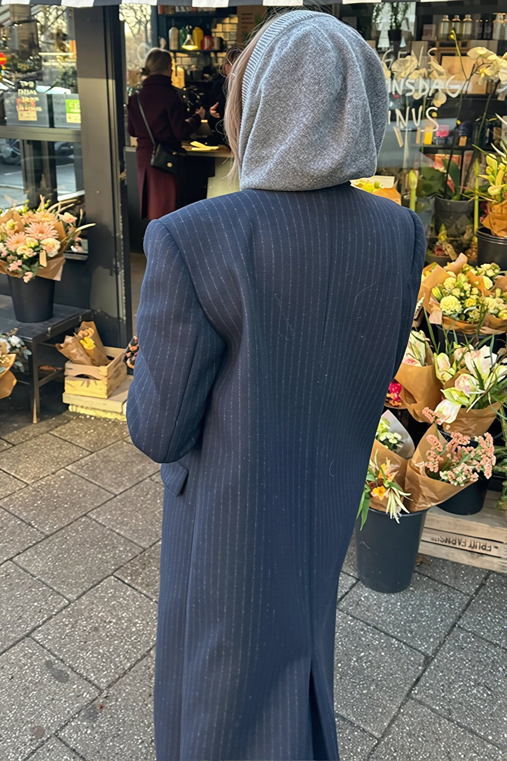Pinstripe Double Breasted Maxi Blazer Coat