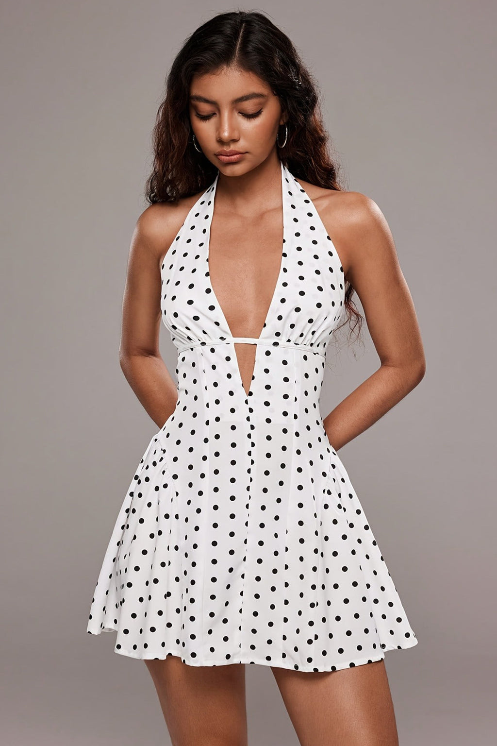 Polka Dot V Halter A-Line Mini Dress