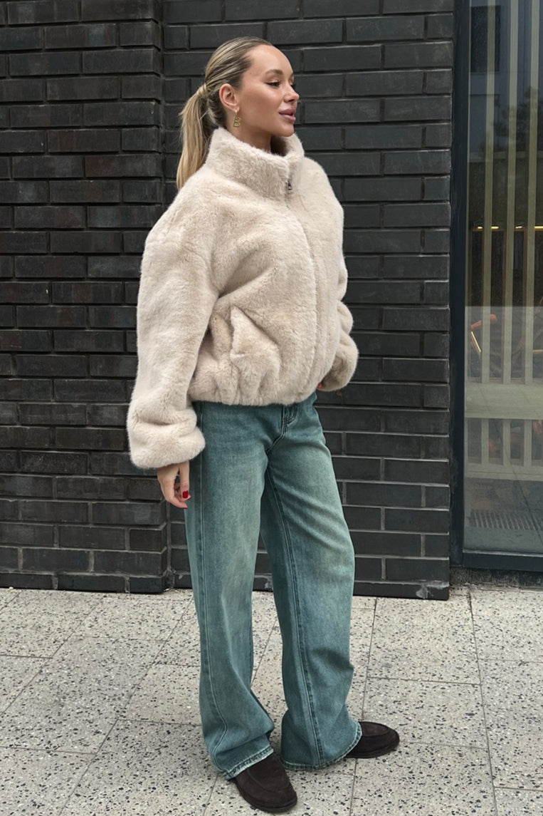 Plush Stand Collar Zip Jacket