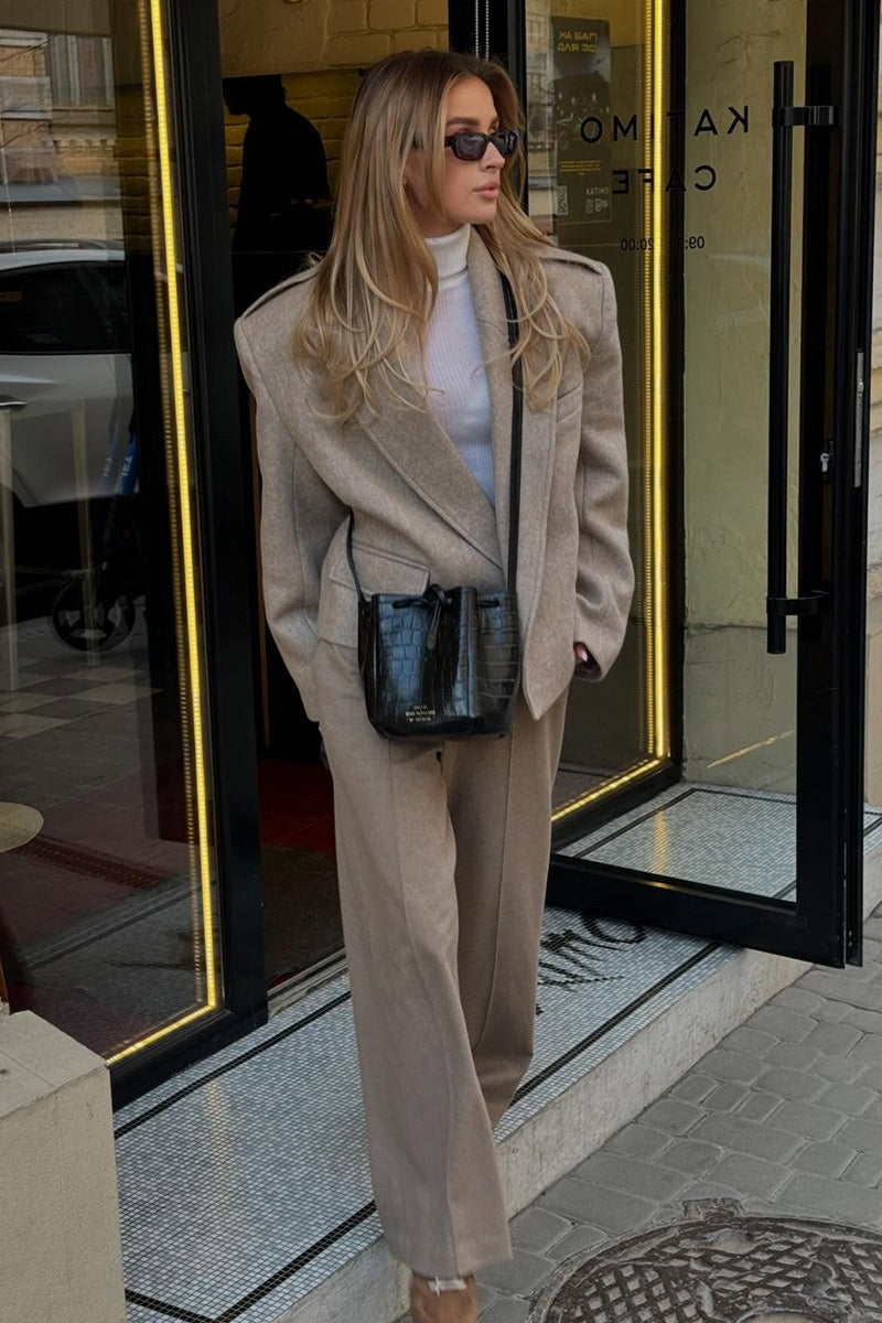 Shoulder Tab Open Front Cropped Blazer