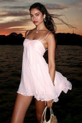 Off Shoulder Flowy Chiffon Cami Mini Dress