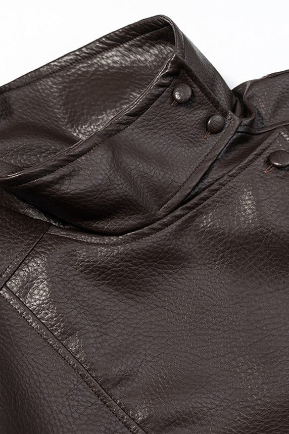 High Collar Epaulet Faux Leather Jacket