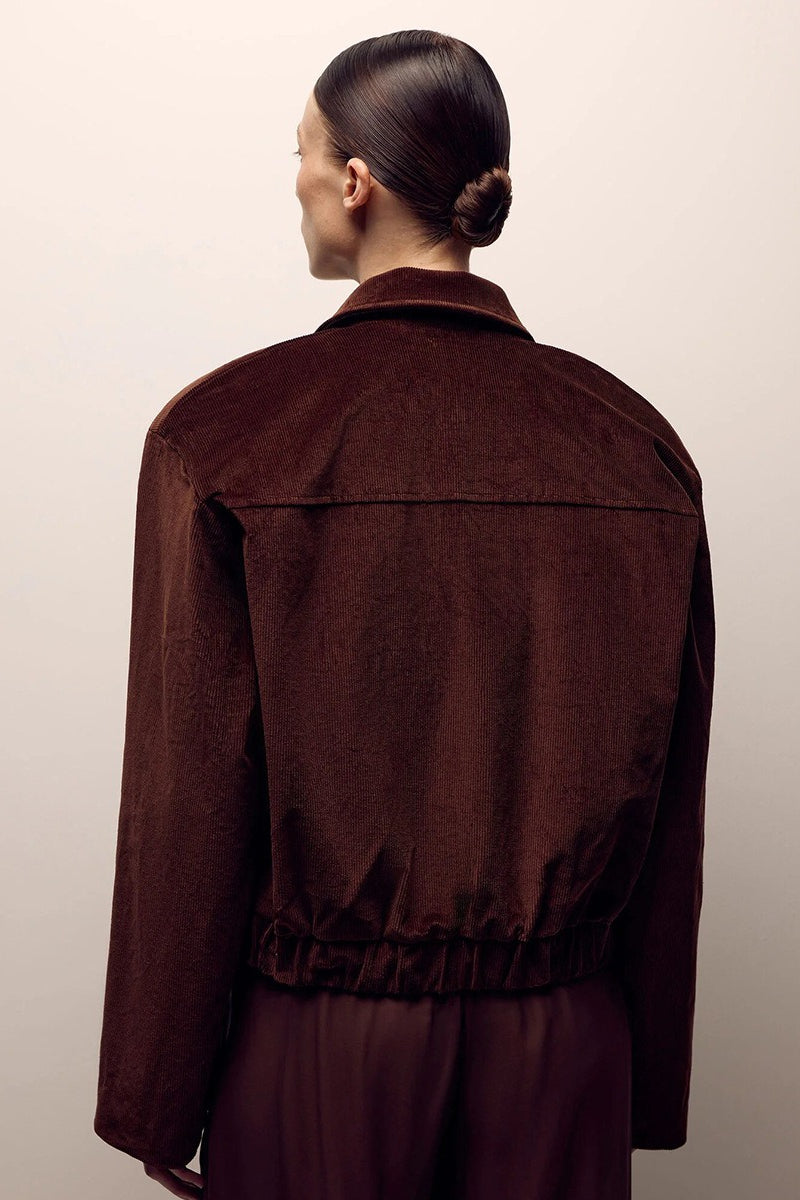 Corduroy Turn Down Collar Zip Jacket