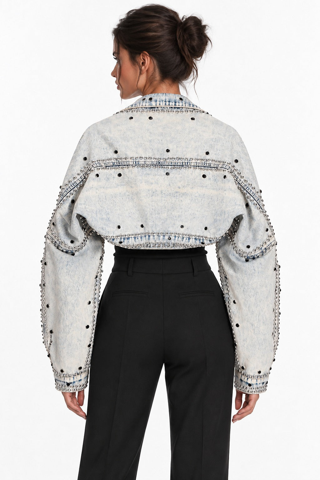 Rhinestone Studded Cropped Denim Jacket