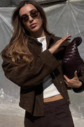 Stand Collar Suede Pocket Bomber Jacket