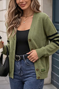 Olive Contrast Stripe Pocket Cardigans