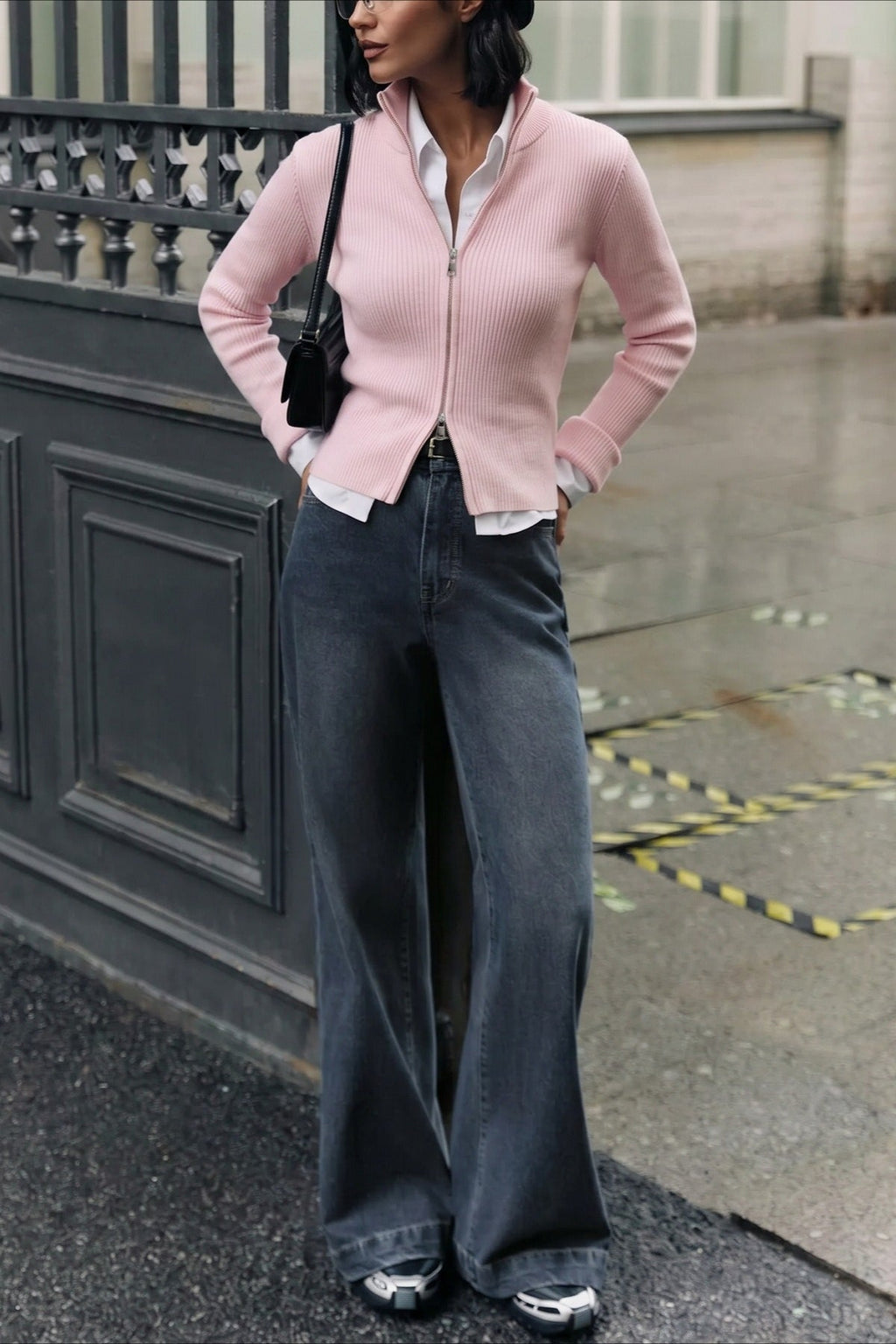Double Zip Stand Collar Knit Cardigans