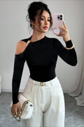 One Shoulder Metal Accent Cutout Top