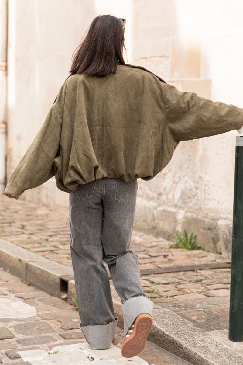 Oversized Faux Suede Bomber Urban Jacket