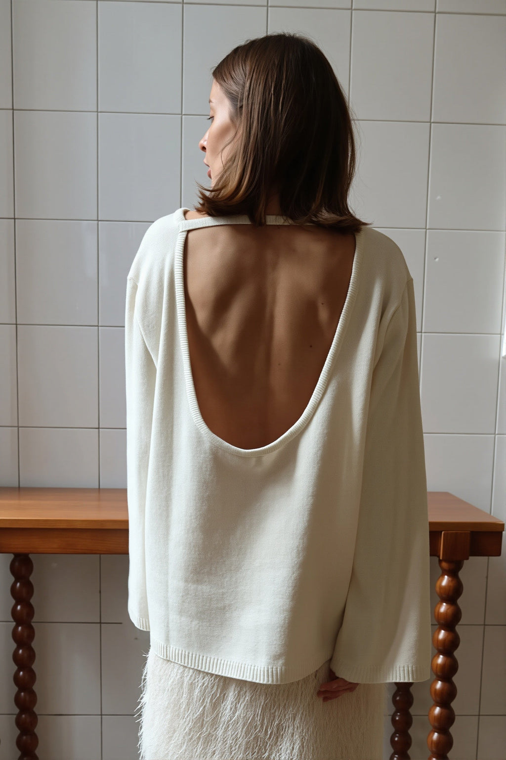 Open Back Scoop Neck Relaxed Sweater