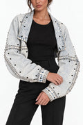 Rhinestone Studded Cropped Denim Jacket