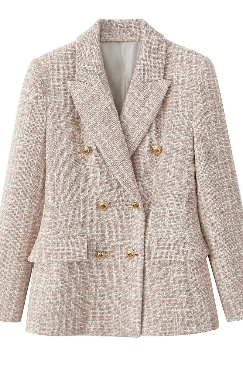 Textured Tweed Double Breasted Blazer