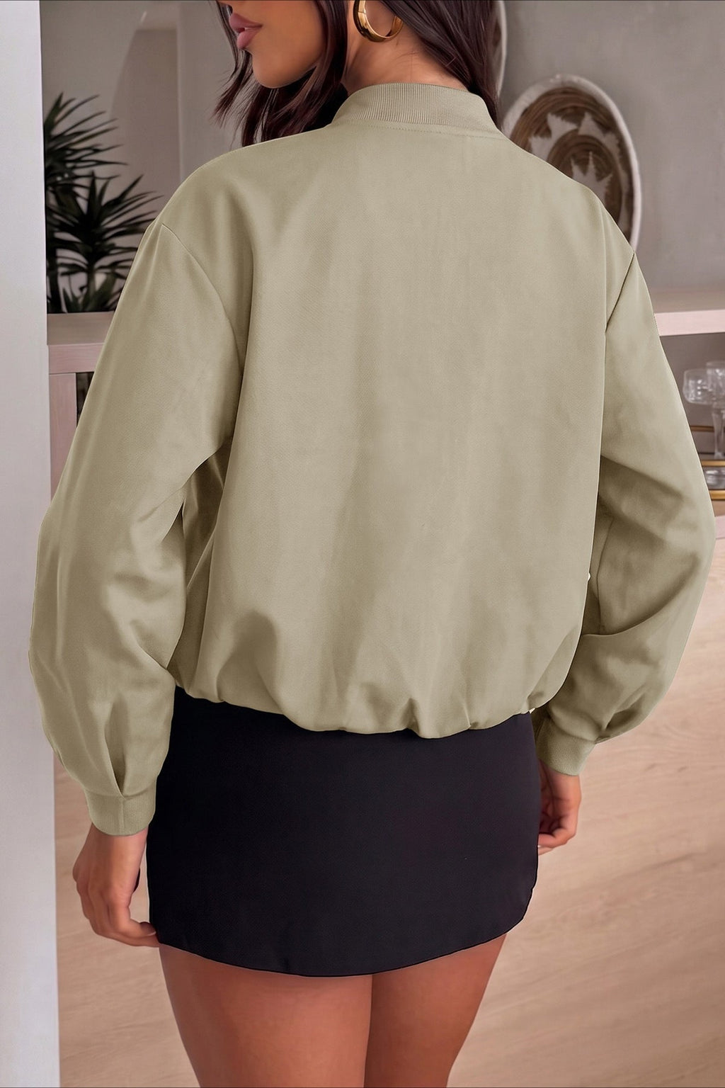 Solid Zip Front Cropped Bomber Jacket