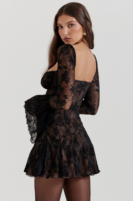 Lace Bell Sleeve Bandeau Sexy Mini Dress