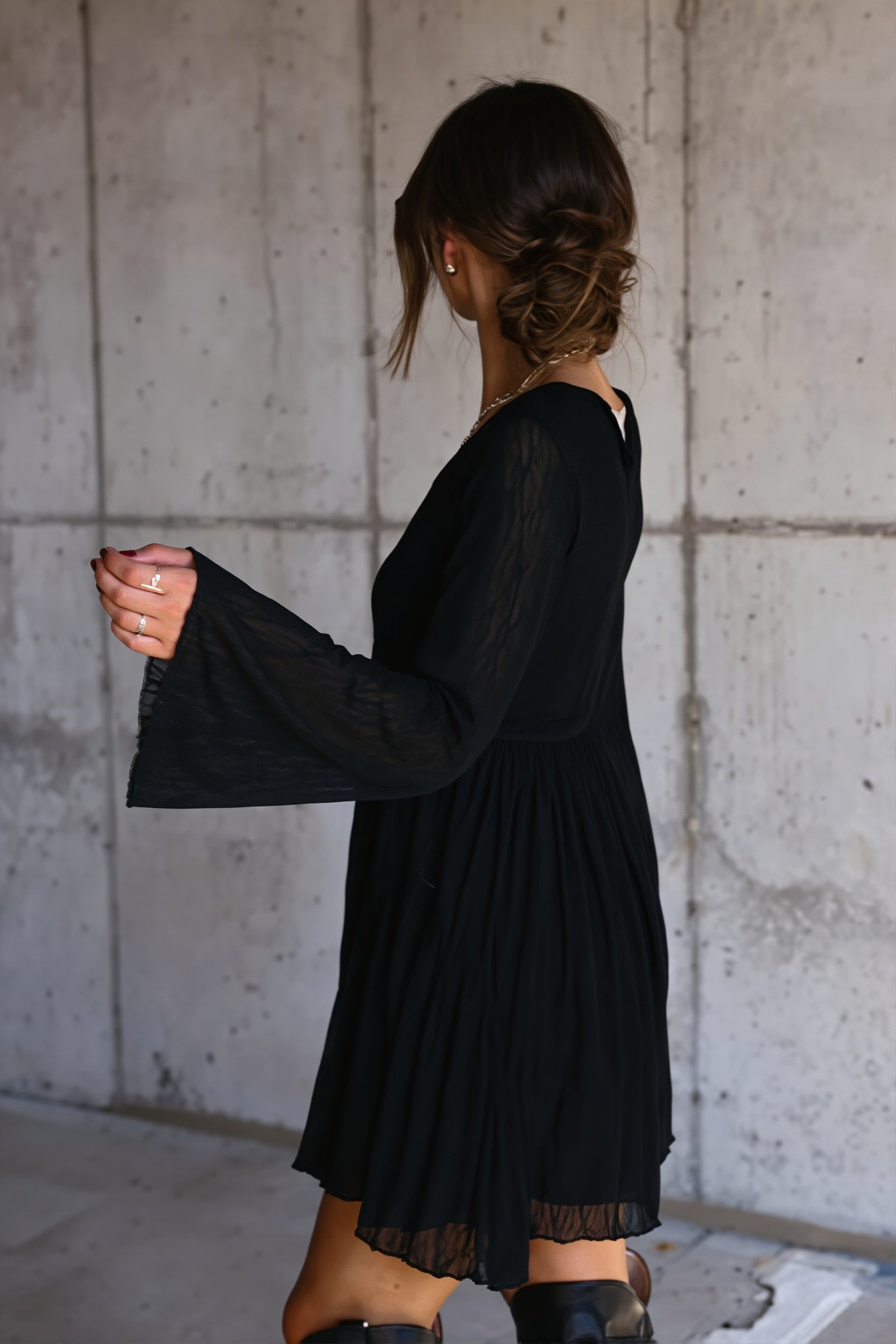 Sheer Chiffon Flowy Mini Dress