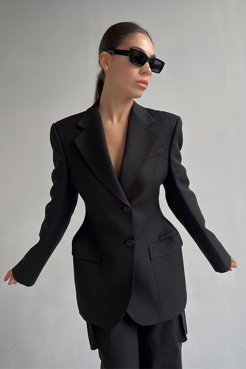 Sculpted Waist Double Button Blazer