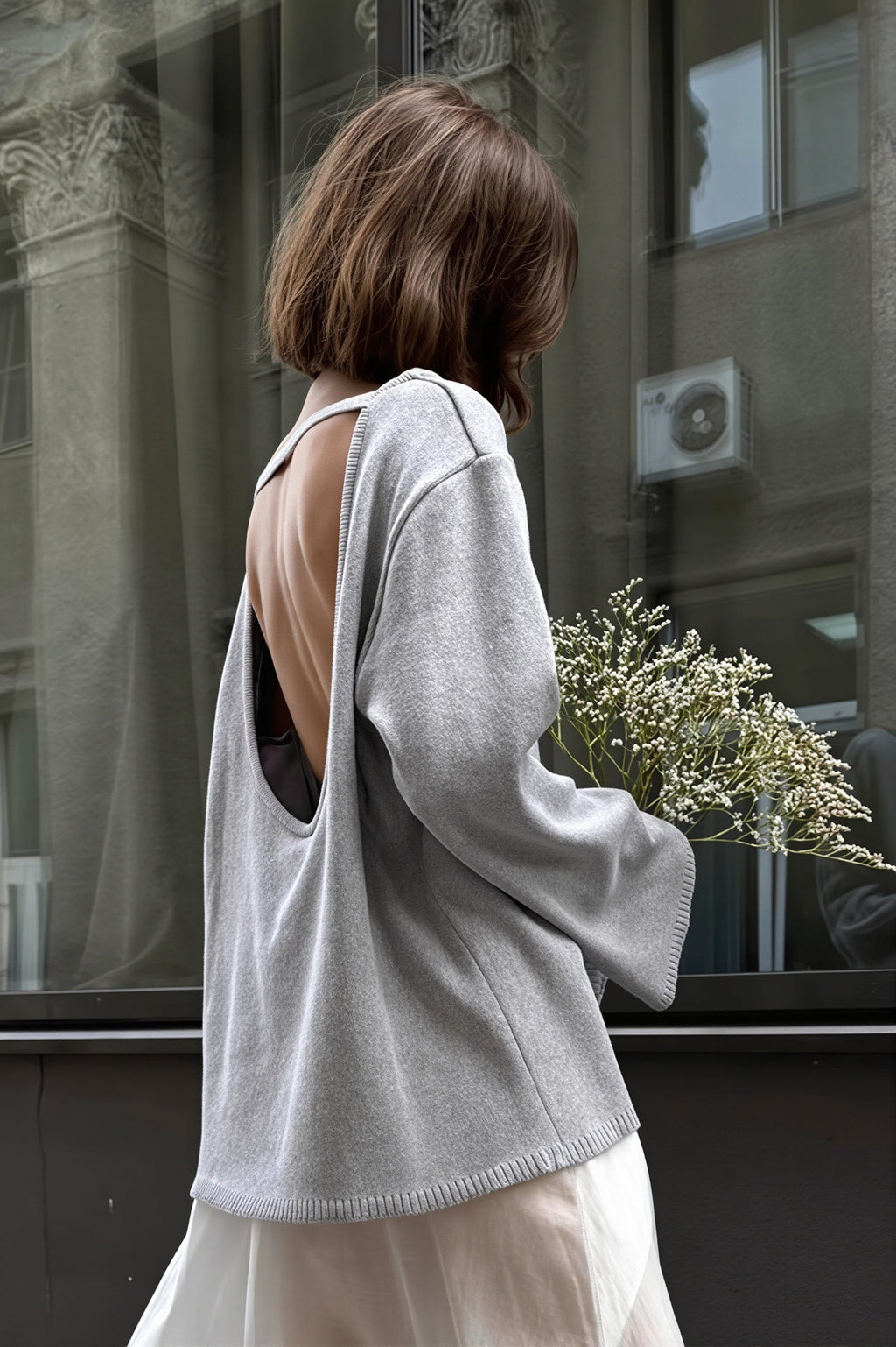 Open Back Scoop Neck Relaxed Sweater