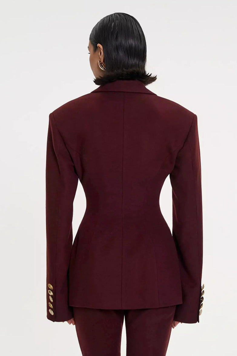 Gold Button Sculpted Waist Blazer