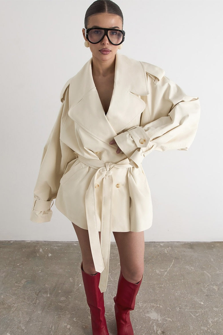 Epaulet Belted Short Trench Coat