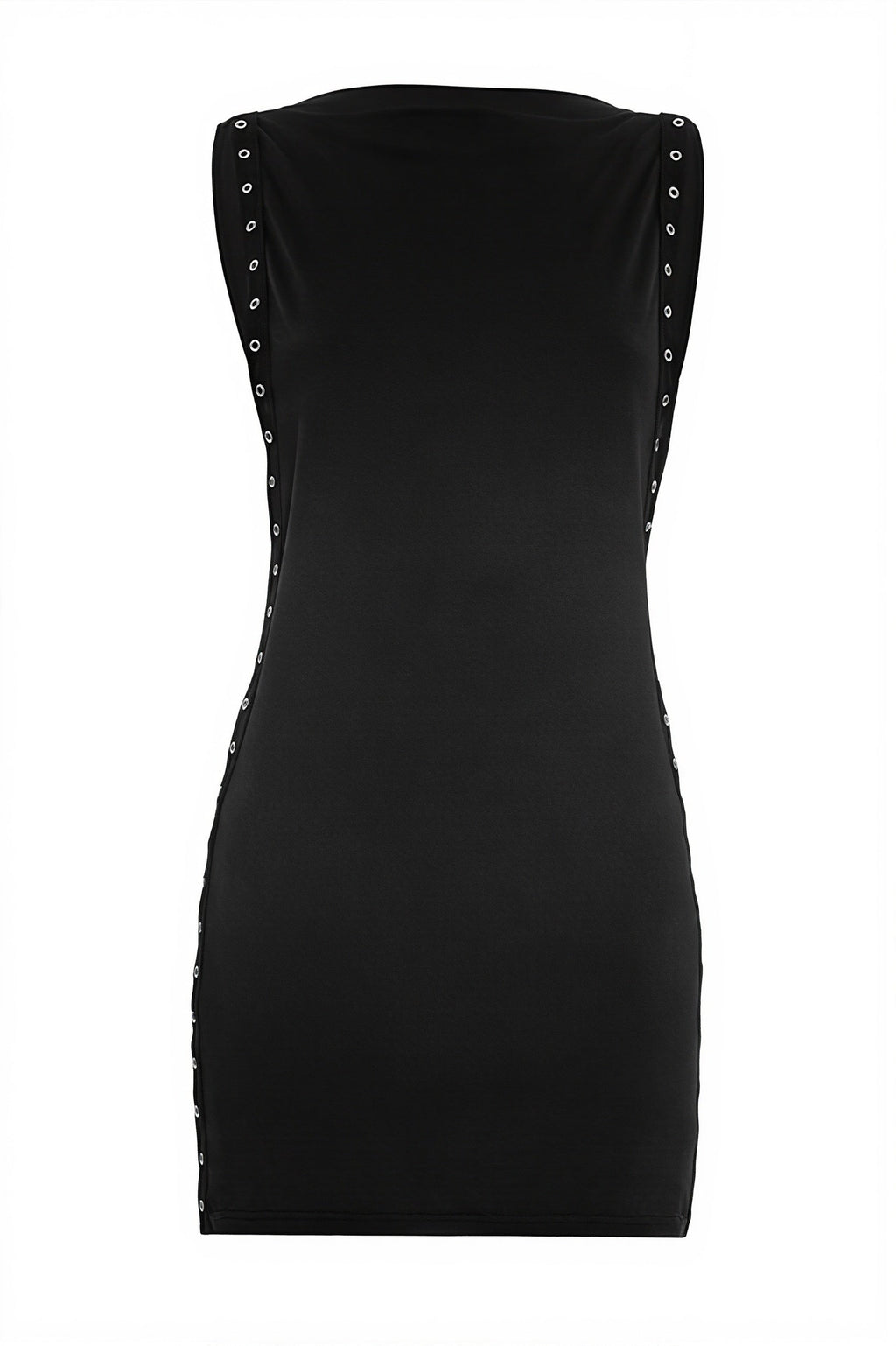Sexy Eyelet Lace Up Crew Neck Solid Mini Dress