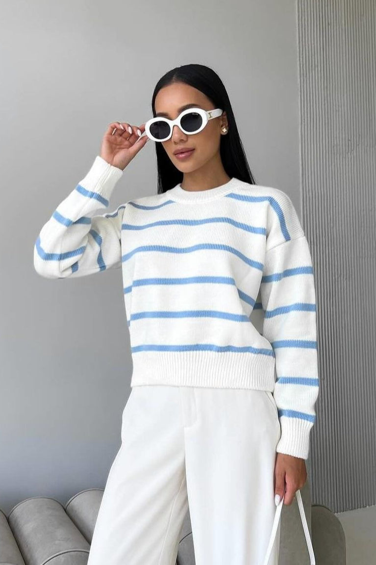 Contrast Stripe Crew Neck Sweater