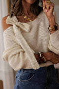 Bow Applique One Shoulder Oversized Sweater