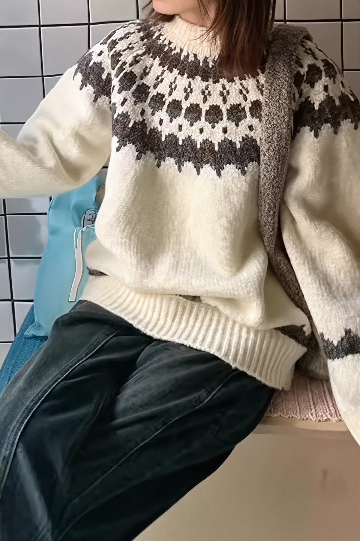 Fair Isle Crew Neck Oversized Sweater