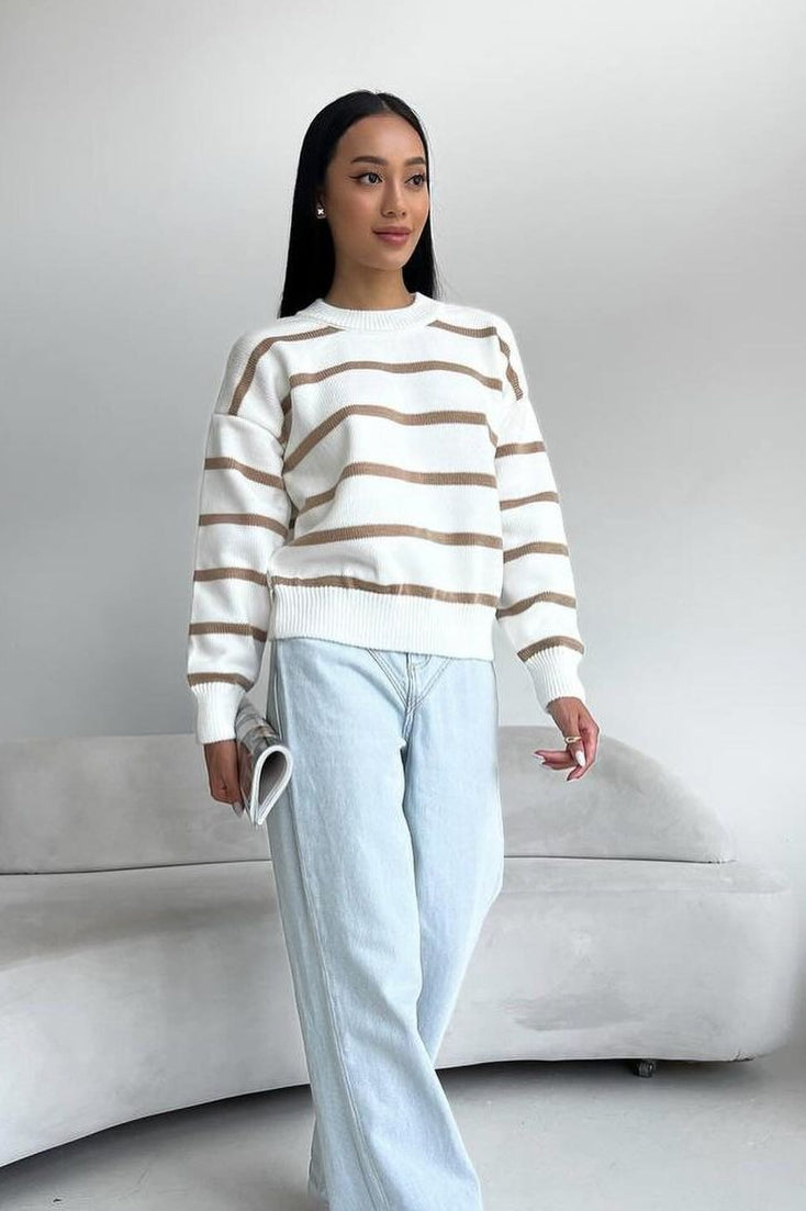 Contrast Stripe Crew Neck Sweater
