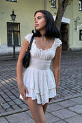 Embroidered Off Shoulder Wrap Mini Dress
