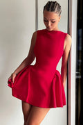 Solid Sleeveless Sexy Backless Mini Dress