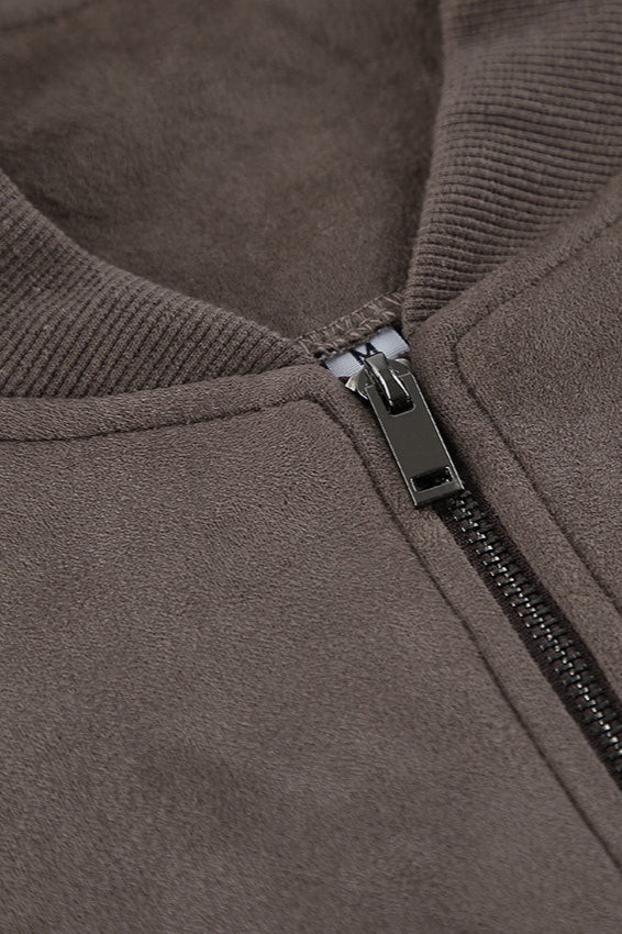 Suede Zip Front Balloon Sleeve Jacket