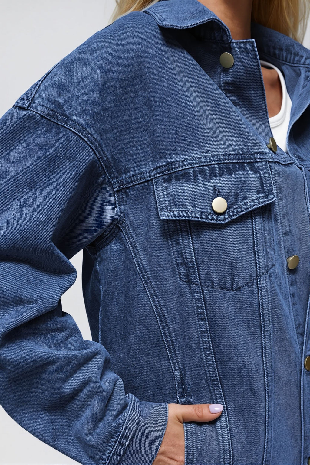 Oversized Button Front Denim Jacket