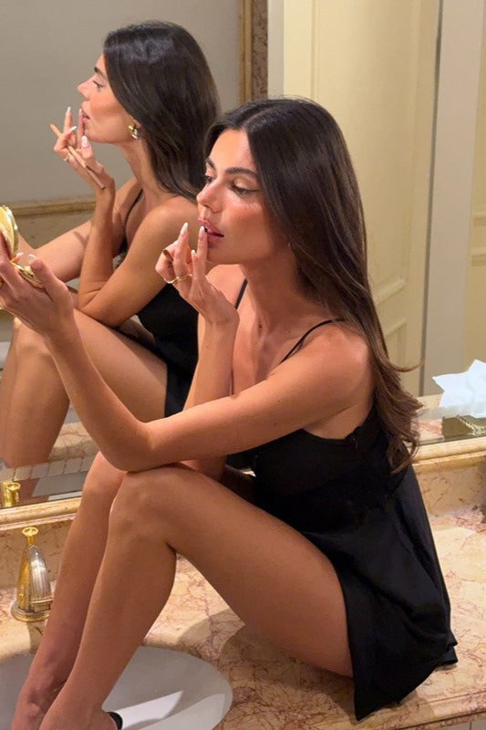Lace Satin V-Neck Sleeveless Mini Dress