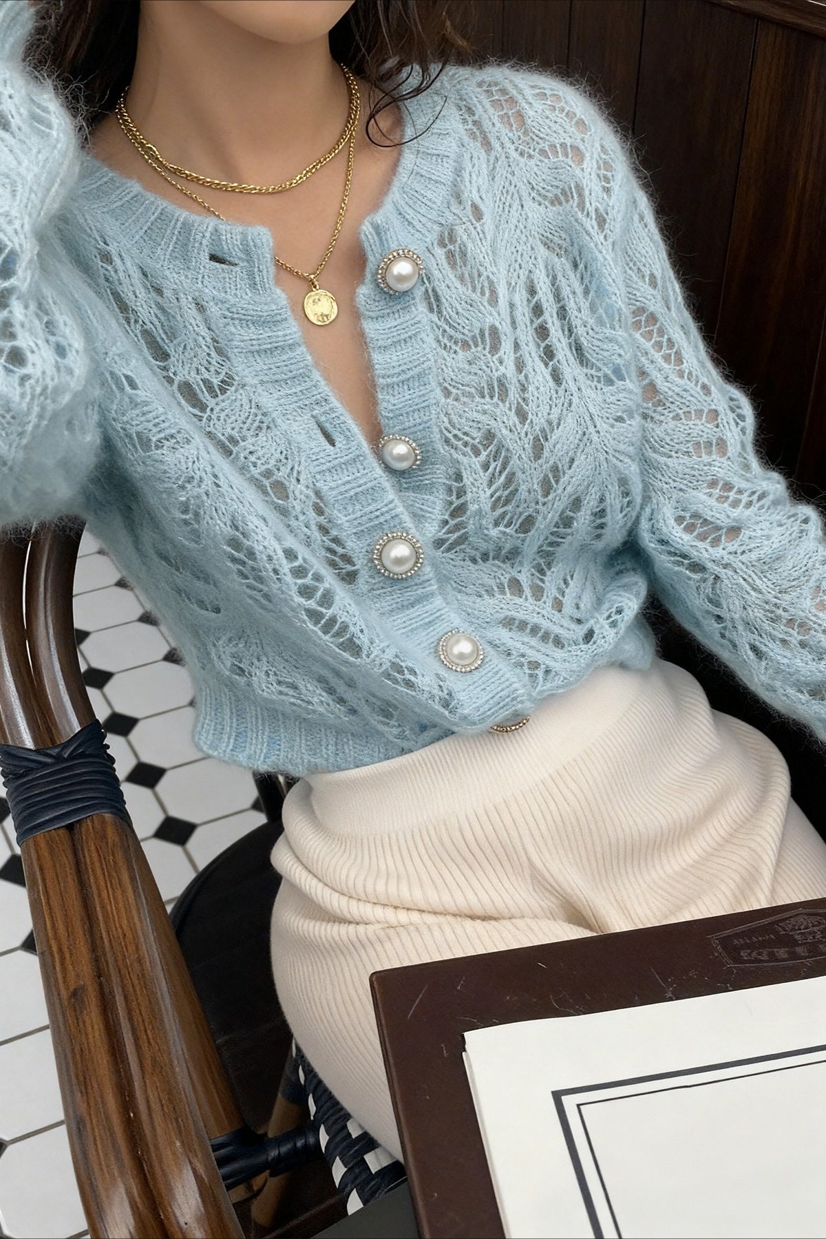 Pearl Button Leaf Knit Cardigans