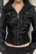 Multi Zip Faux Leather Fitted Jacket