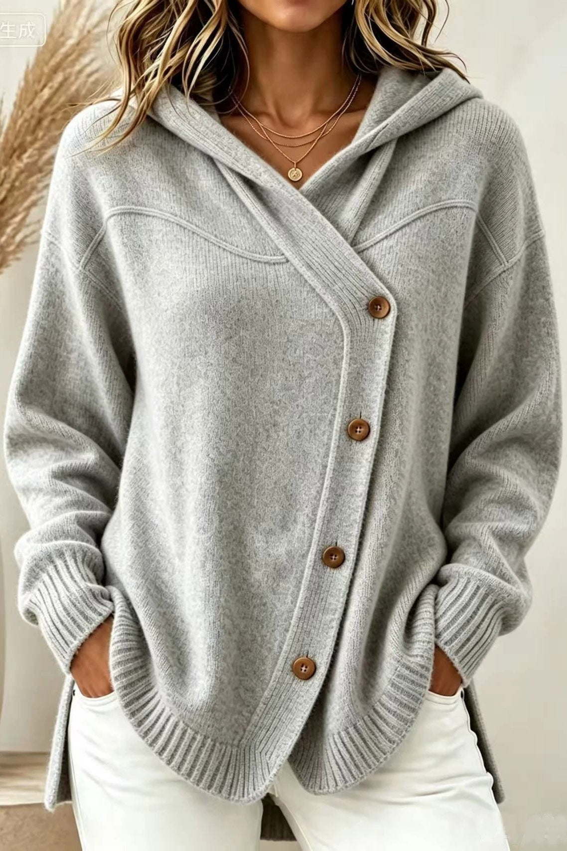 Hooded Button Front Relaxed Knit Cardigan