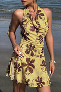 Vacation Halter Floral Backless Mini Dress