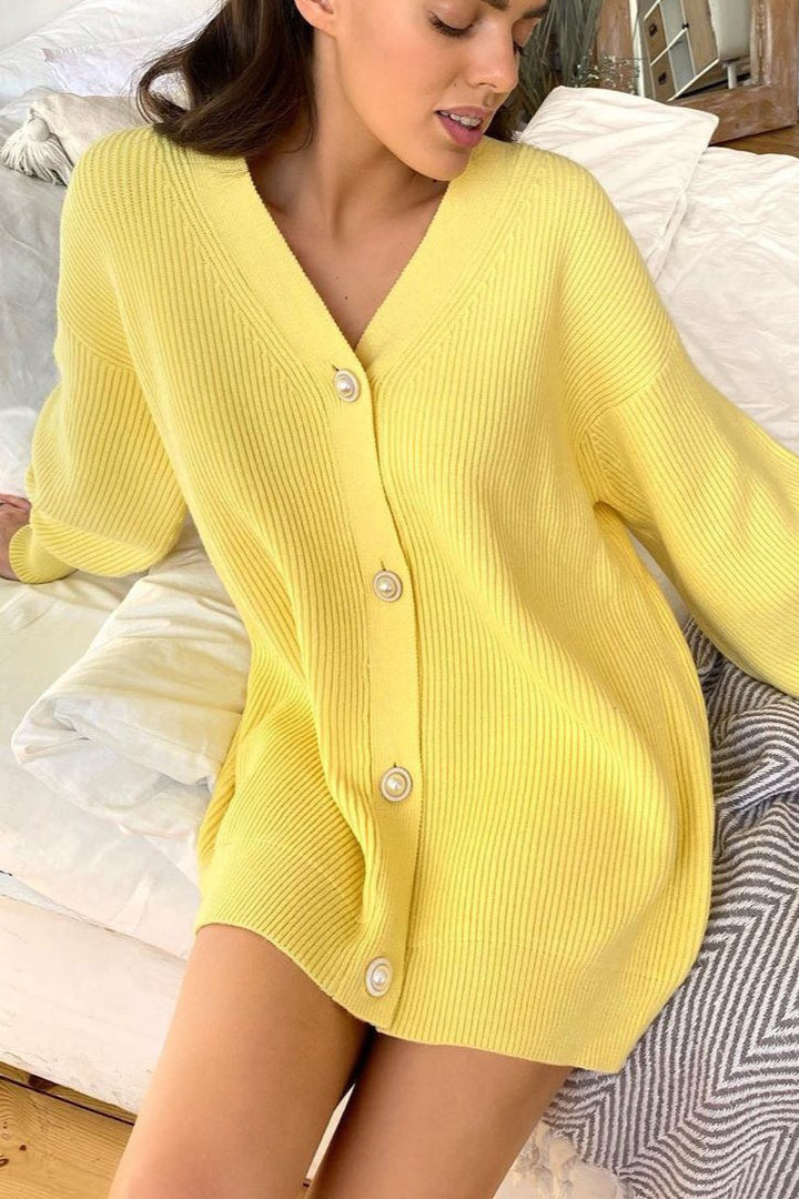 Relaxed V Neck Button Knit Cardigans